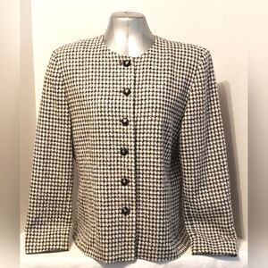 Vintage Pendleton Blazer Jacket Black White Houndstooth Wool Women’s Size 16